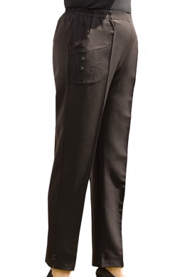 Carla dame bukser med elastik i taljen i sort. til runde former. Blød helårsmodel i strygefri viskose/polyester 